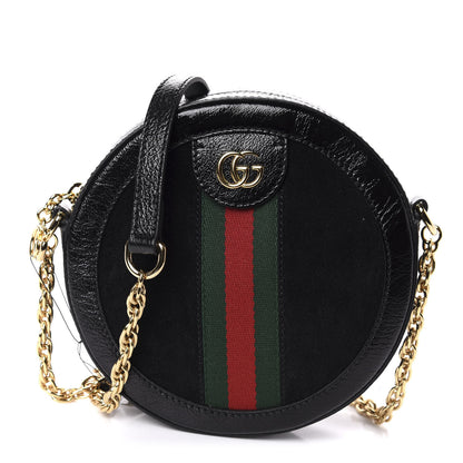 Gucci Suede Patent Web Mini Ophidia Round Shoulder Bag Black 1 of 10