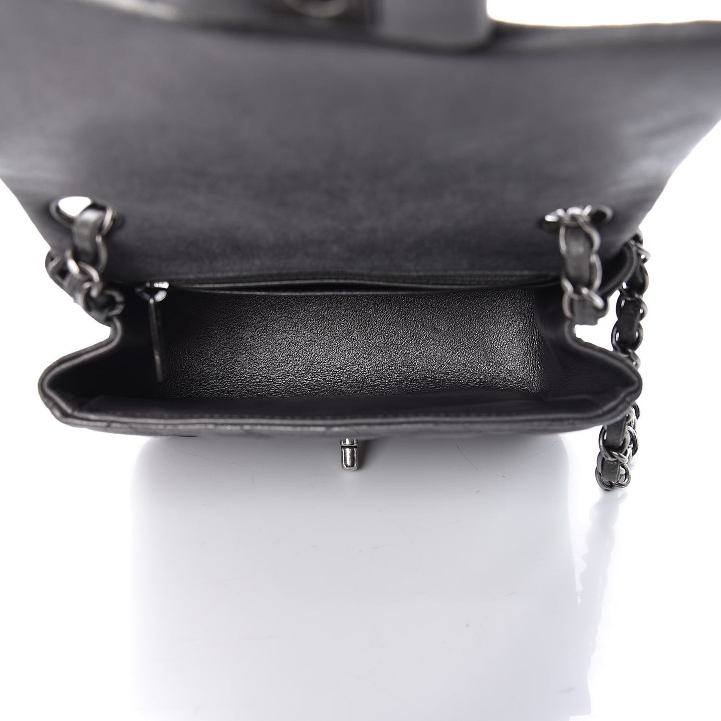 Iridescent Calfskin Quilted Mini Square Flap Grey