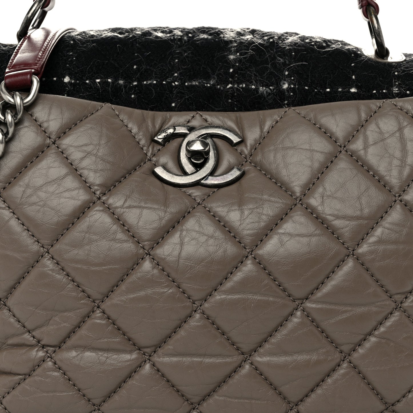 Aged Calfskin Tweed Large Quilted Portobello Tote Grey