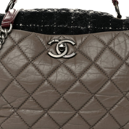 Chanel Aged Calfskin Tweed Large Quilted Portobello Tote Grey 8 of 10
