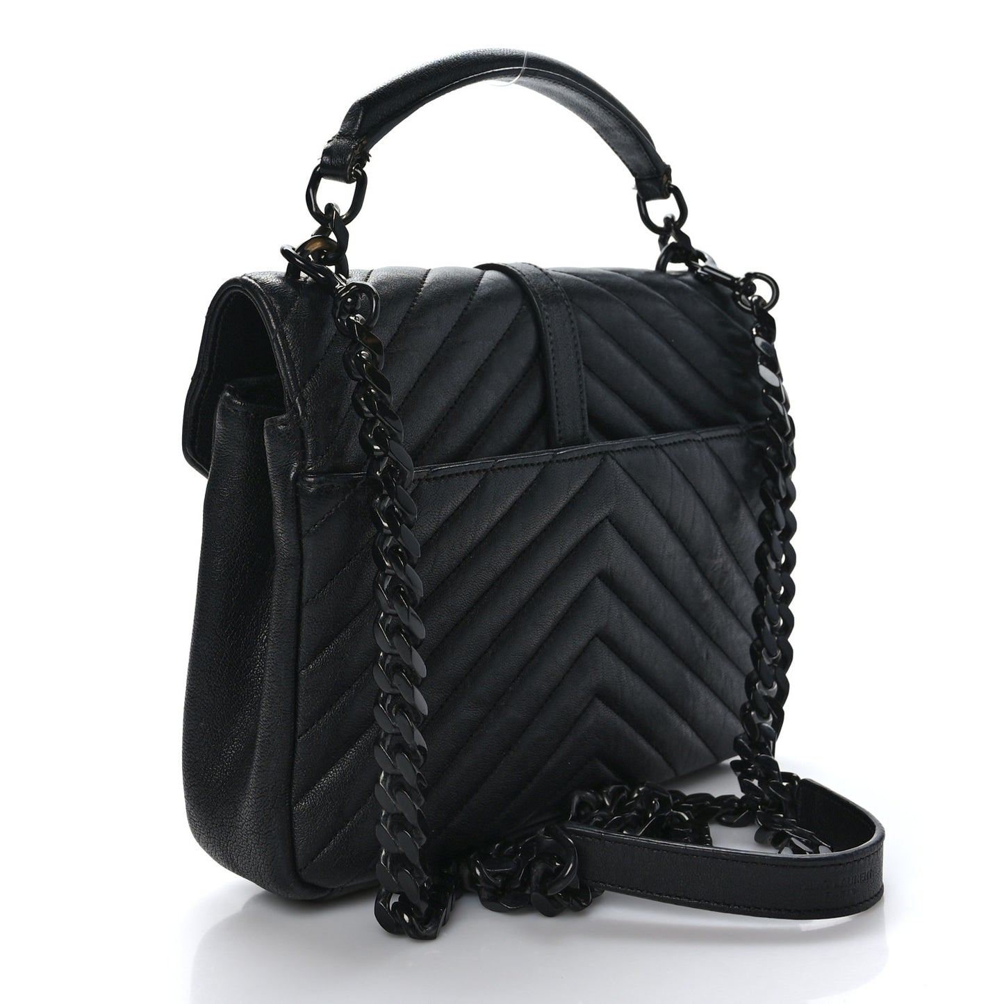 Sheepskin Matelasse Chevron Monogram Monochrome Medium College Bag Black