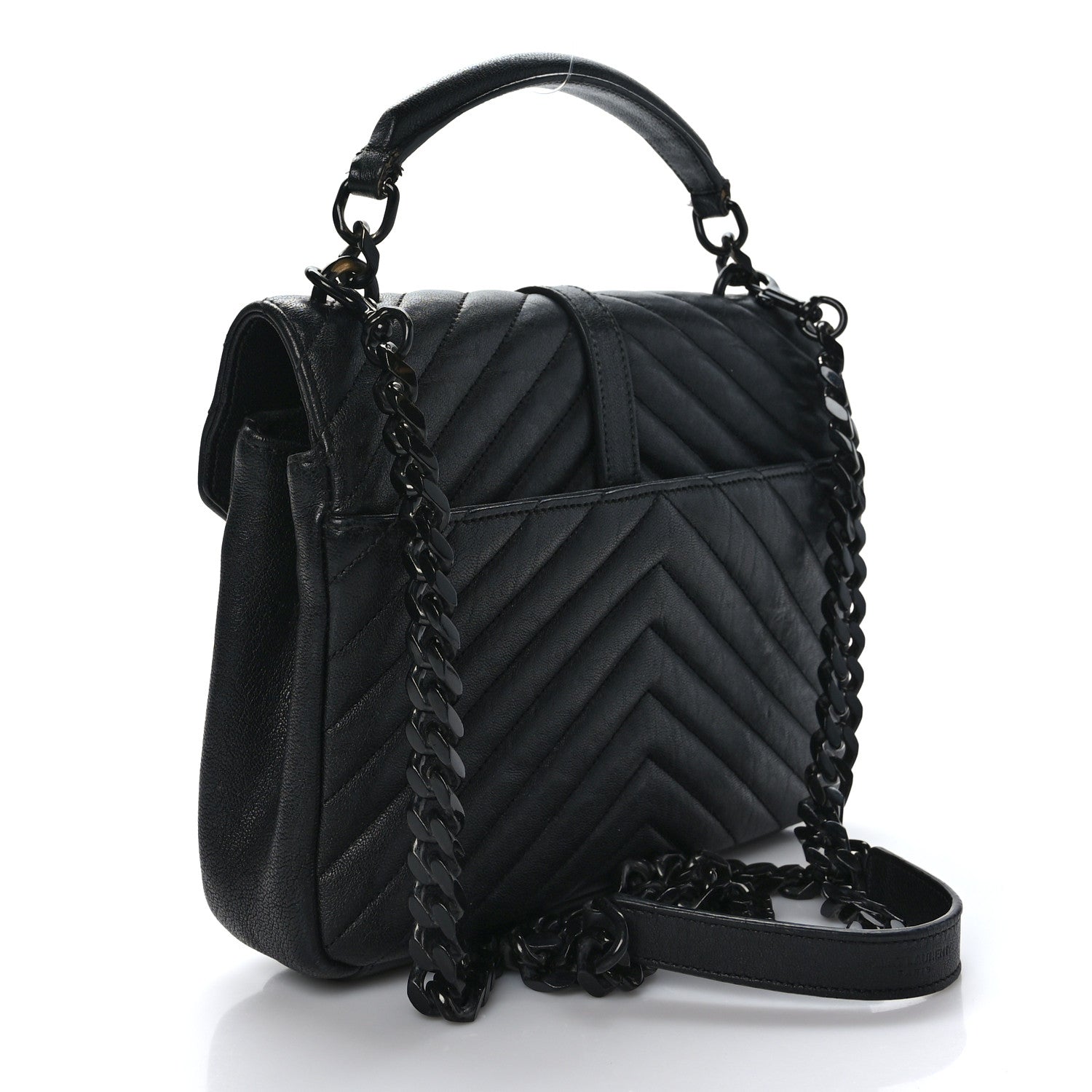 Saint Laurent Sheepskin Matelasse Chevron Monogram Monochrome Medium College Bag Black 3 of 9