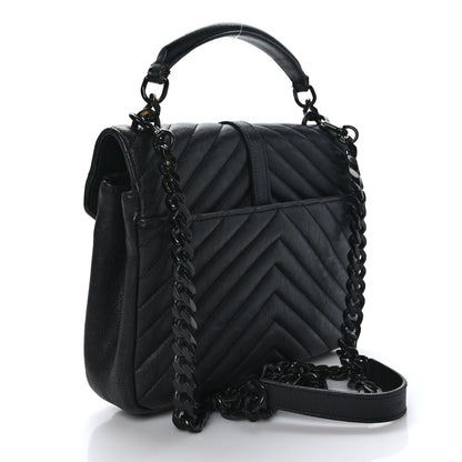 Saint Laurent Sheepskin Matelasse Chevron Monogram Monochrome Medium College Bag Black 3 of 9