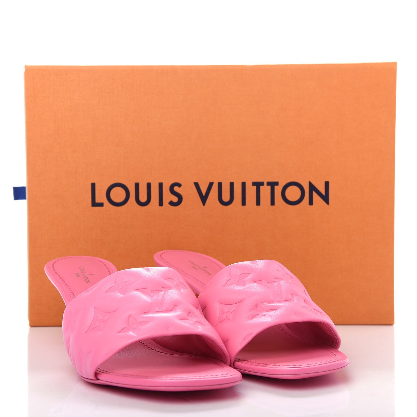 Lambskin Embossed Monogram Revival Mid Heel Mules 39 Rose Pop