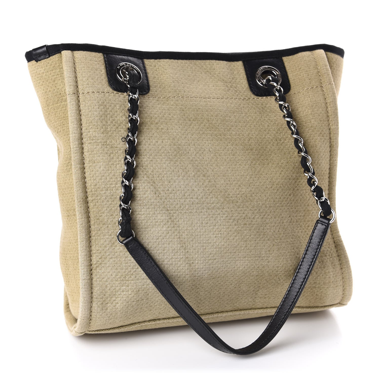 Chanel Canvas Mini Deauville Tote Beige Black 3 of 11