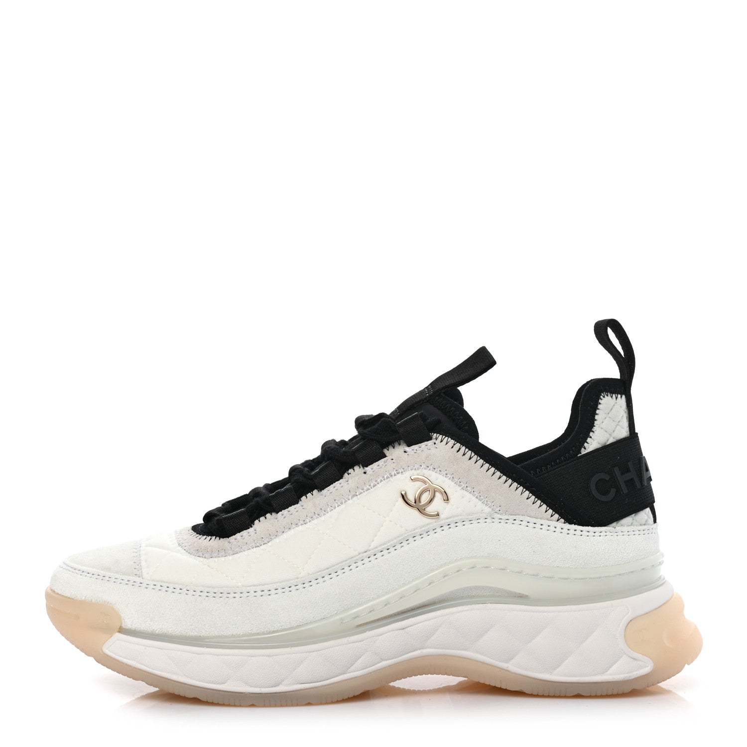 Chanel Velvet Calfskin Mixed Fibers CC Sneakers 36 Ivory Black 1 of 8