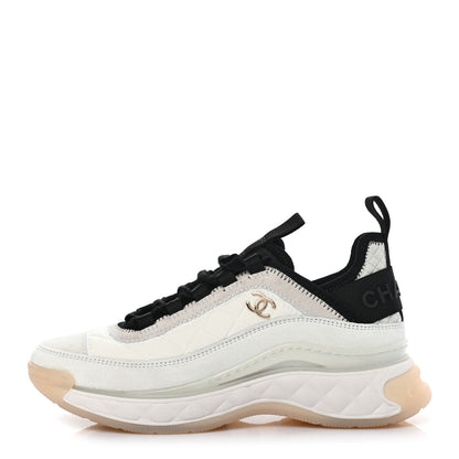 Chanel Velvet Calfskin Mixed Fibers CC Sneakers 36 Ivory Black 1 of 8