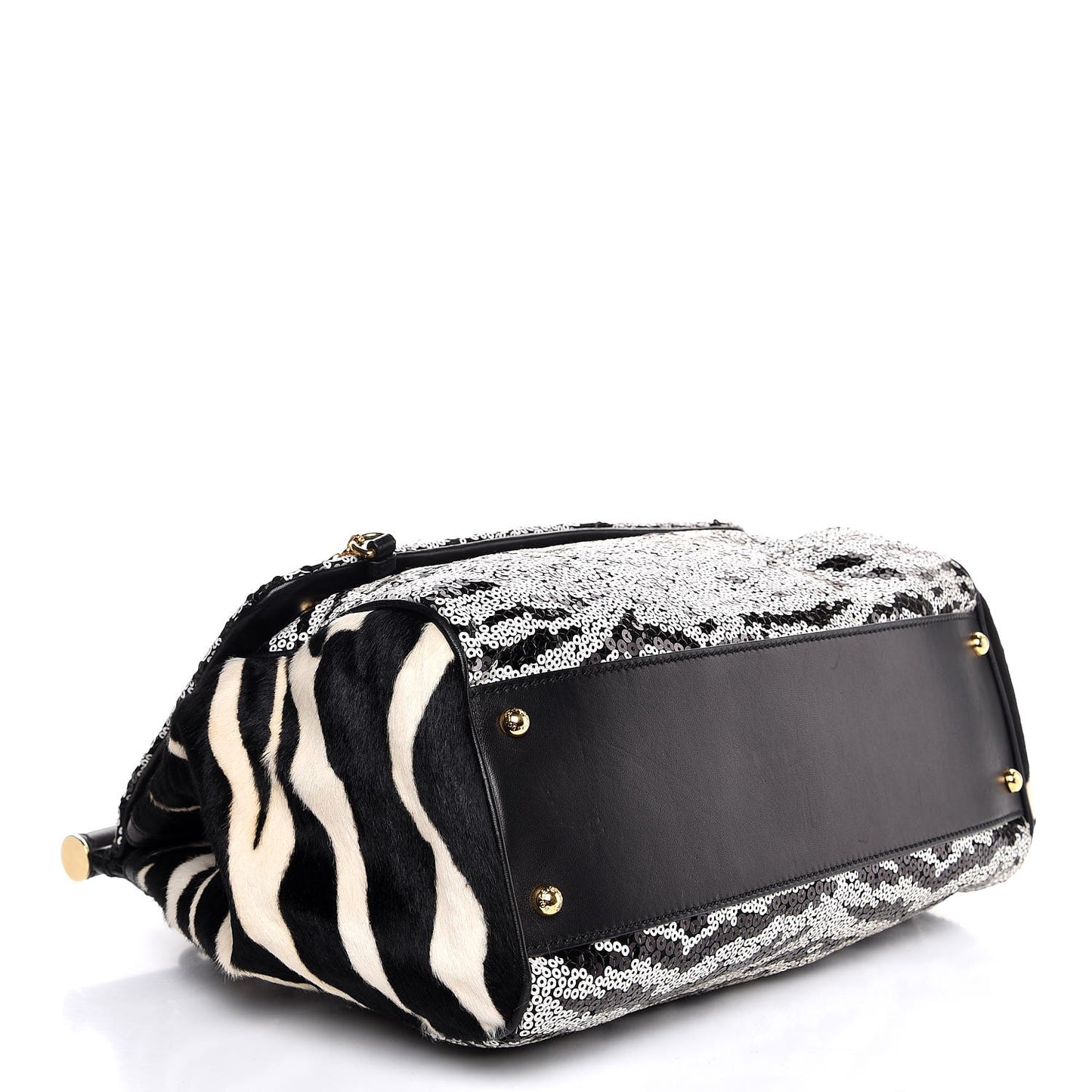 Calf Hair Sequin Large Miss Sicily Satchel Black White