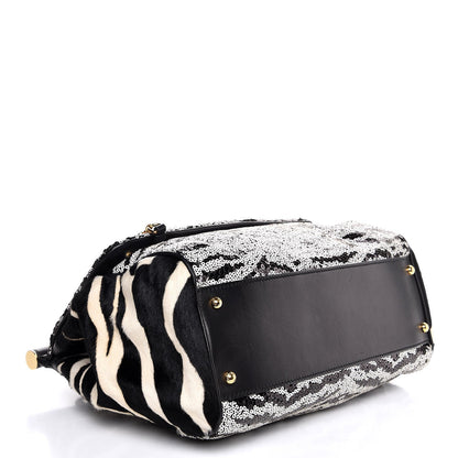 Dolce & Gabbana Calf Hair Sequin Large Miss Sicily Satchel Black White 5 of 8