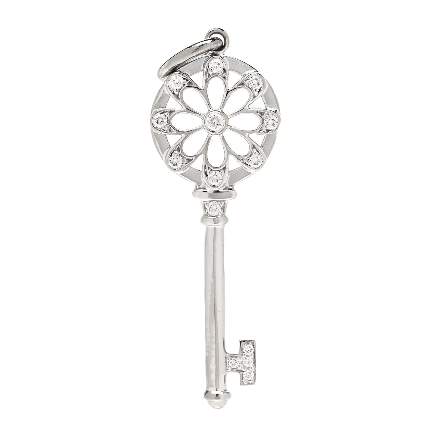 18K White Gold Diamond Floral Key Pendant