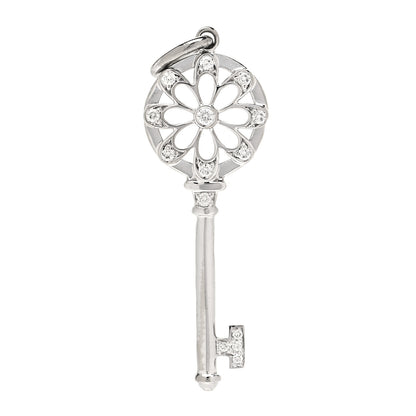 Tiffany 18K White Gold Diamond Floral Key Pendant 1 of 3