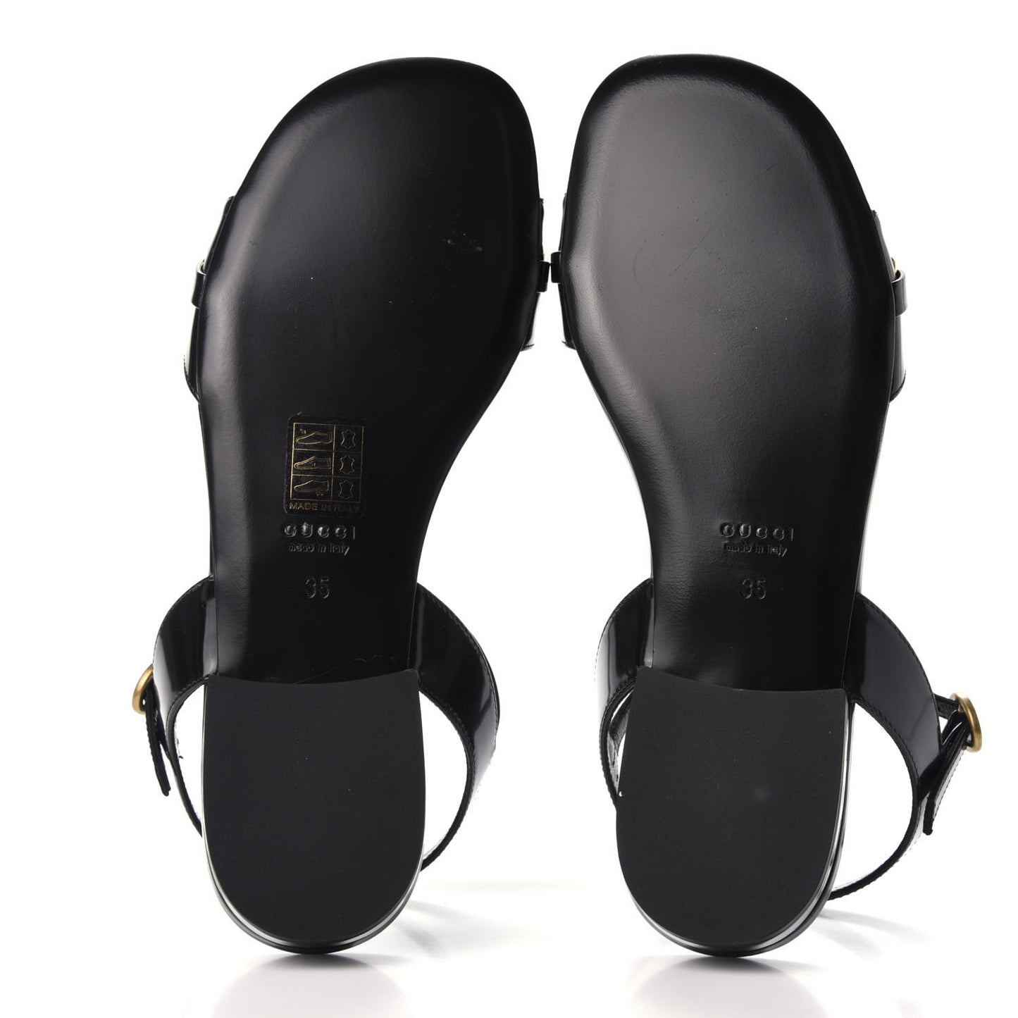 Patent GG Flat Sandals 35 Black