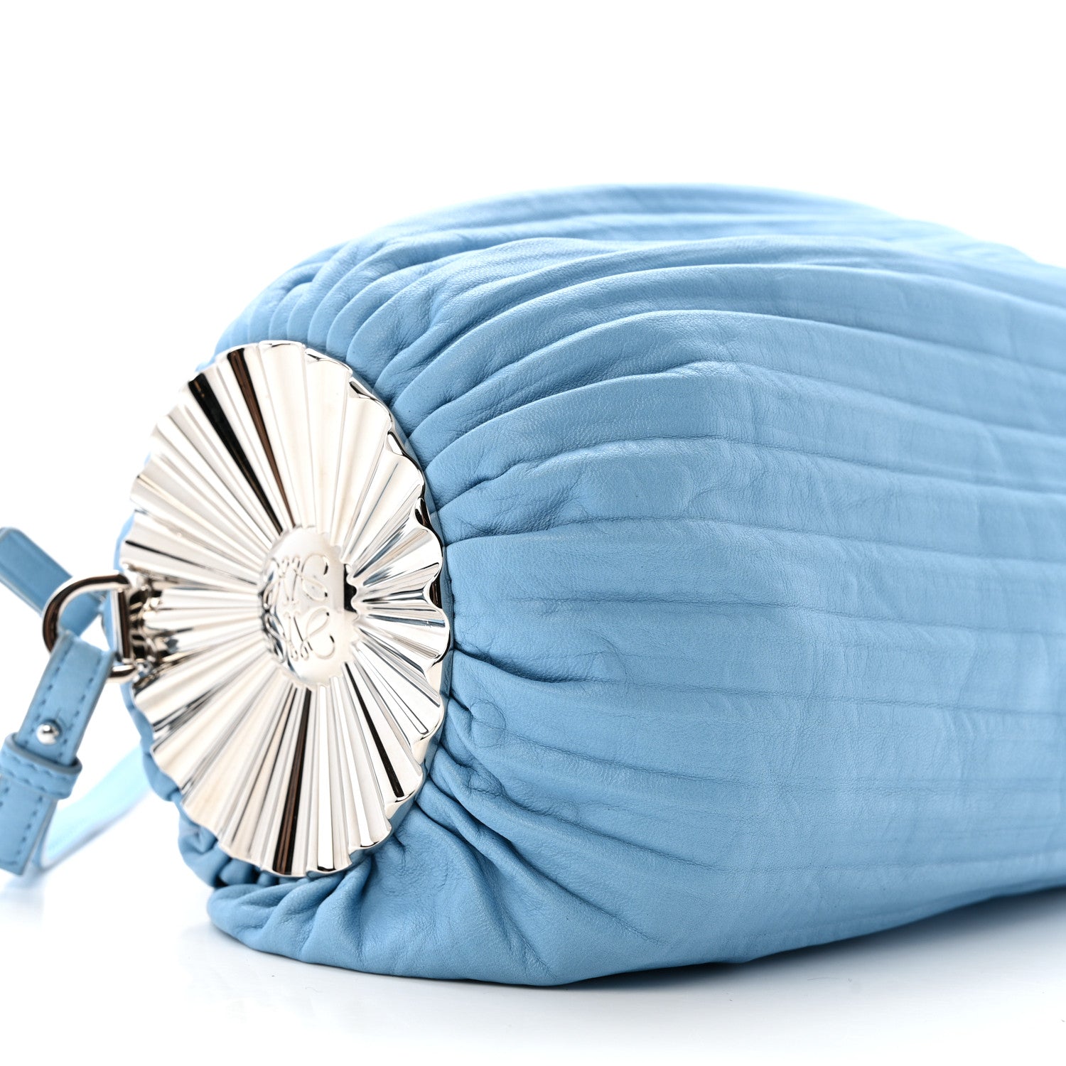 Loewe Lambskin Pleated Bracelet Pouch Shoulder Bag Soft Blue 8 of 9