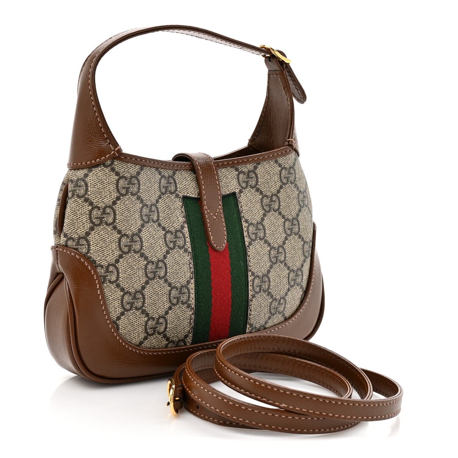 Gucci GG Supreme Monogram Azalea Calfskin Web Mini Jackie 1961 Hobo Beige Ebony Brown Sugar 3 of 10
