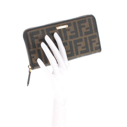 Fendi Zucca Spalmati Vitello Elite Zip Around Wallet Tobacco Ebano 2 of 8