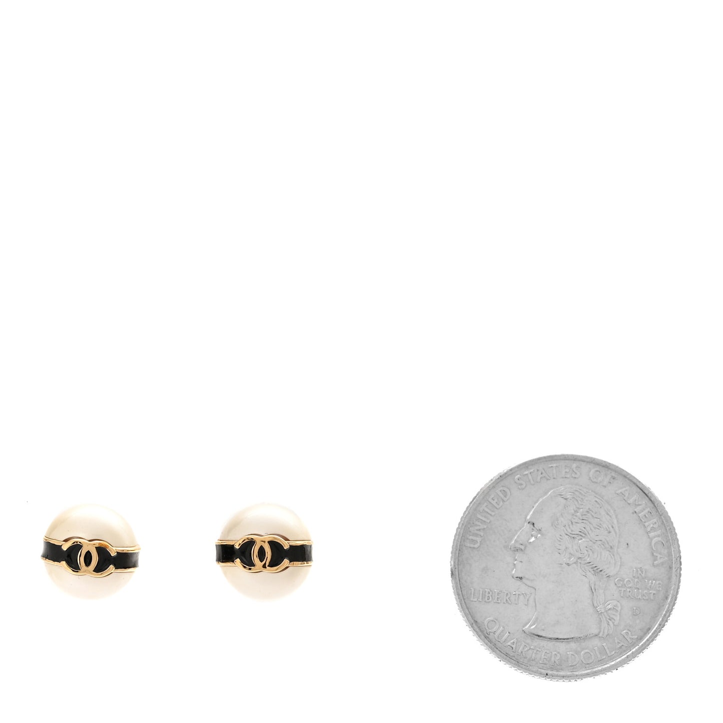 Pearl Metal CC Stud Earrings Gold Black White