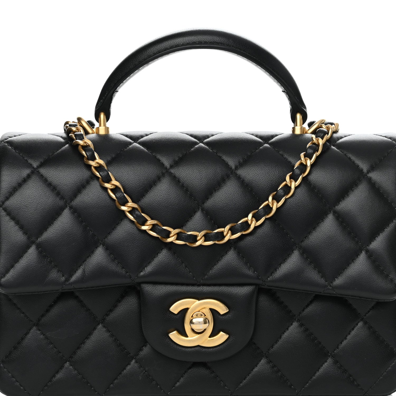 Chanel Lambskin Quilted Mini Top Handle Rectangular Flap Black 8 of 12