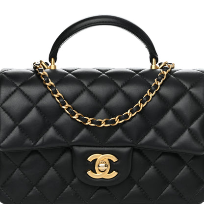 Chanel Lambskin Quilted Mini Top Handle Rectangular Flap Black 8 of 12