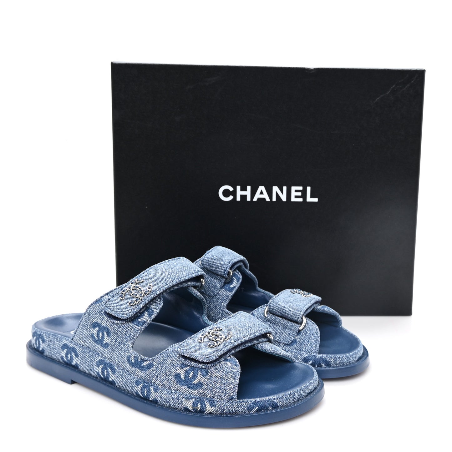 Denim CC Velcro Dad Chain CC Slide Sandals 37 Blue