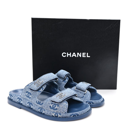 Chanel Denim CC Velcro Dad Chain CC Slide Sandals 37 Blue 10 of 10