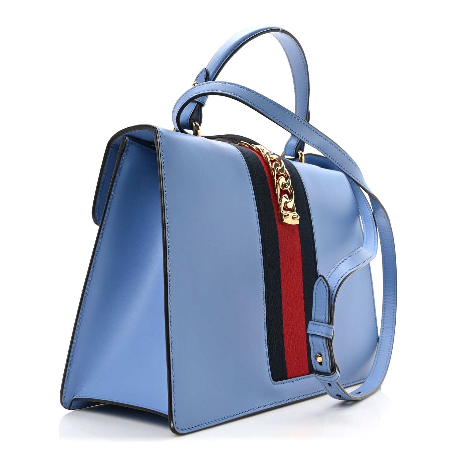 Gucci Calfskin Embroidered Medium Sylvie Top Handle Bag Clear Sky Blue 3 of 11