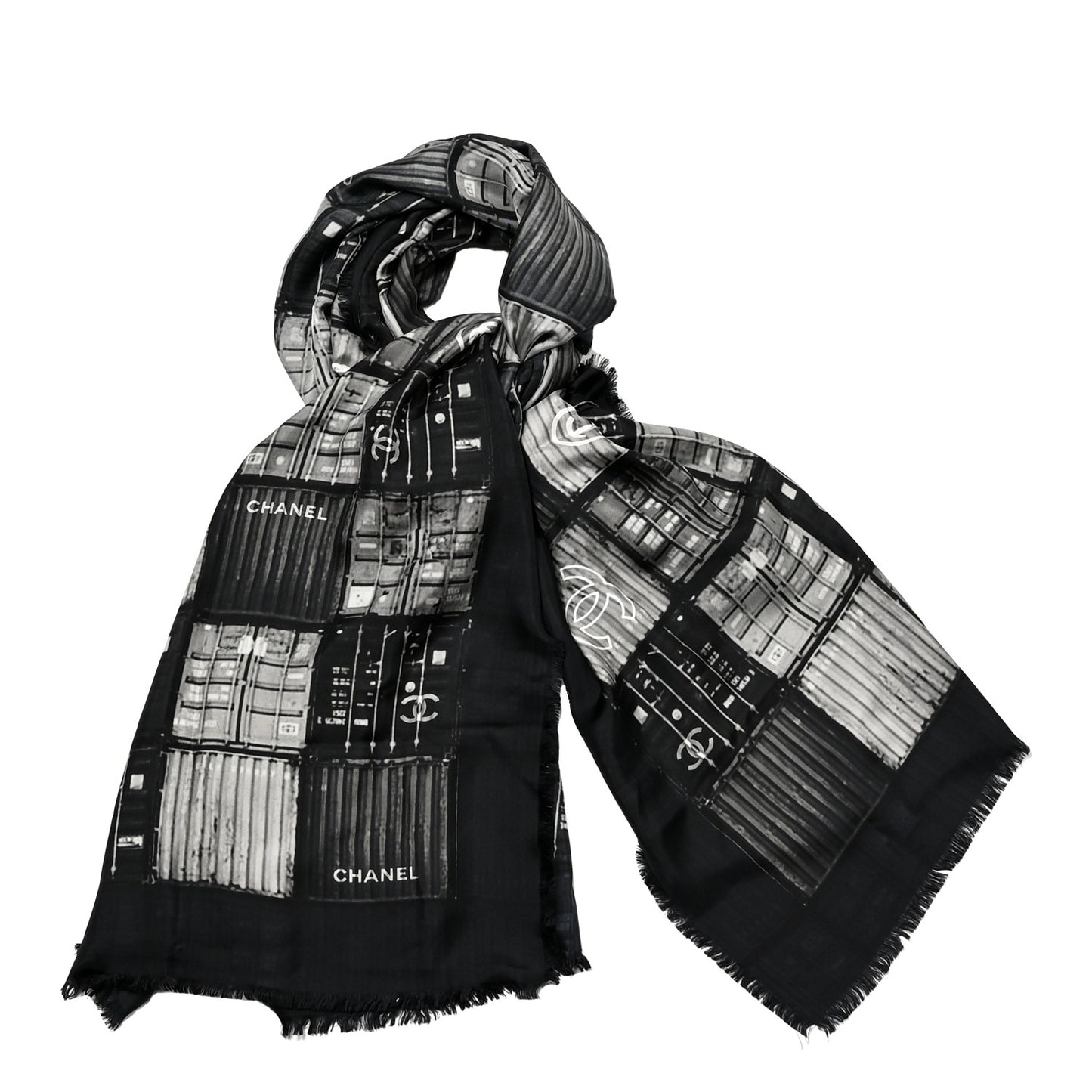 Silk Shipping Container CC Square Scarf Black Grey