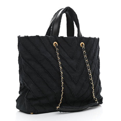 Chanel Canvas Chevron Cuba Patchwork Shopper Tote Black 3 of 10
