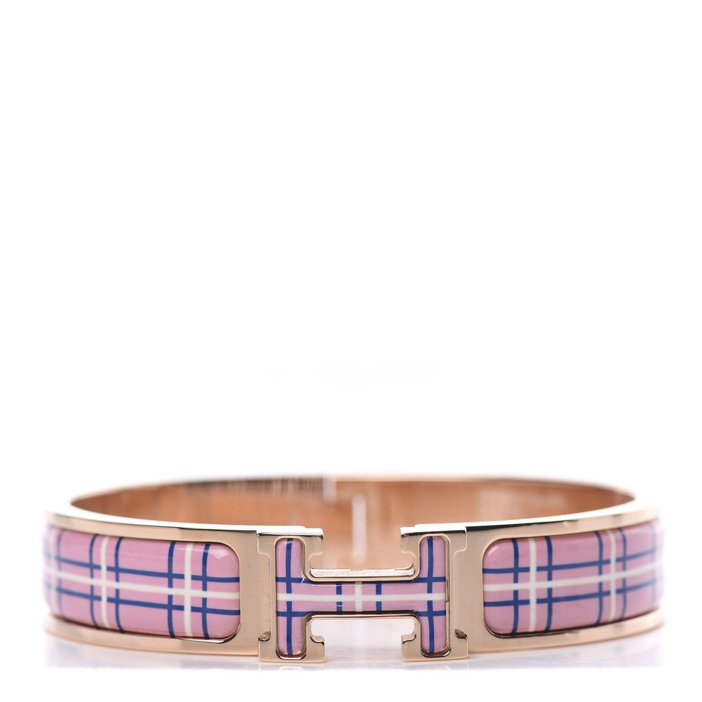 Enamel Narrow Clic Clac H Tartan Bracelet PM Pink Delirium
