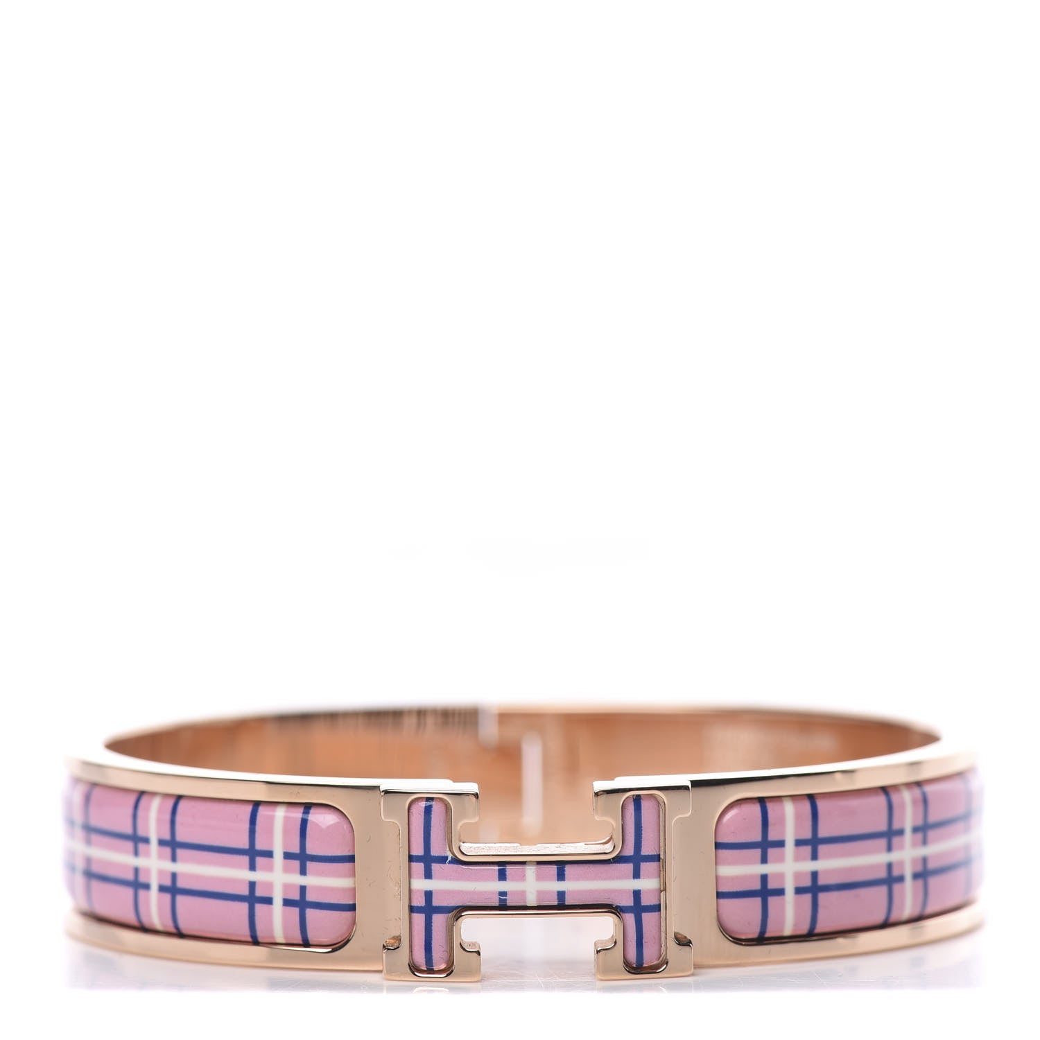 Hermes Enamel Narrow Clic Clac H Tartan Bracelet PM Pink Delirium 1 of 6