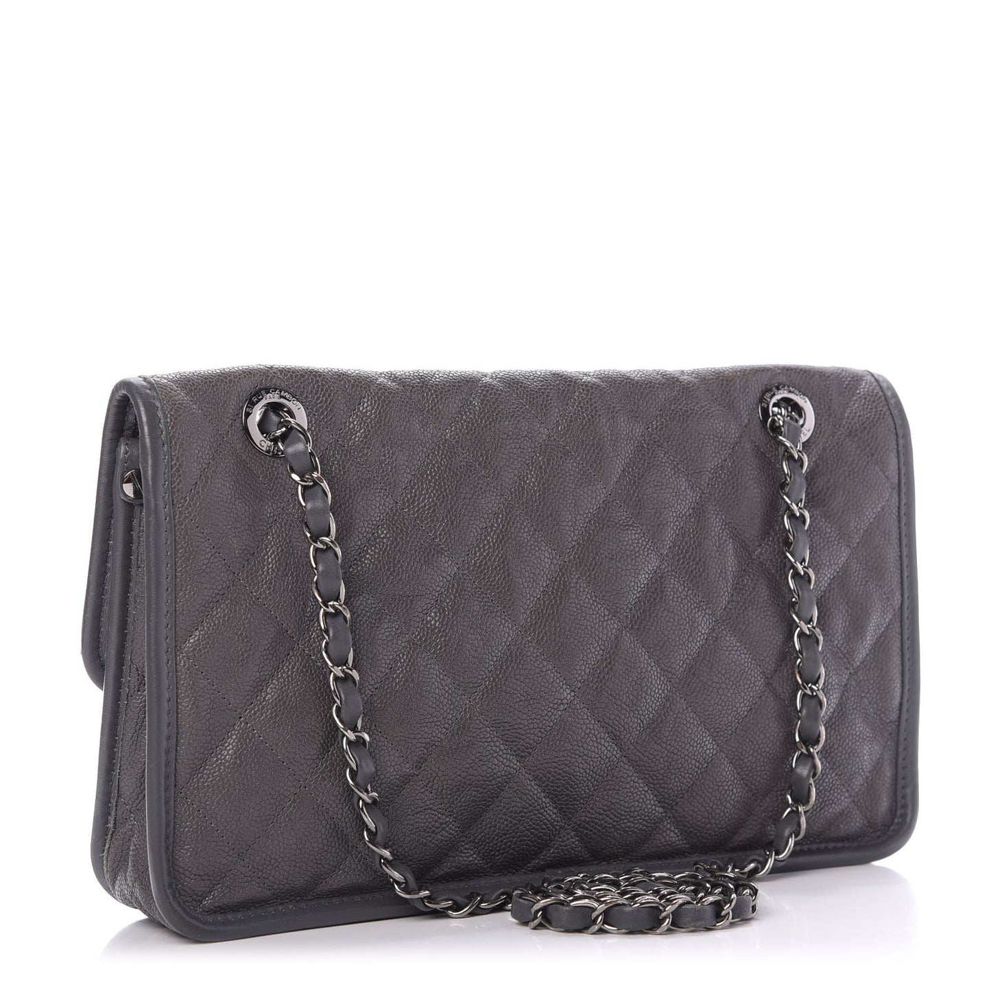Caviar Quilted Large French Riviera Flap Dark Grey