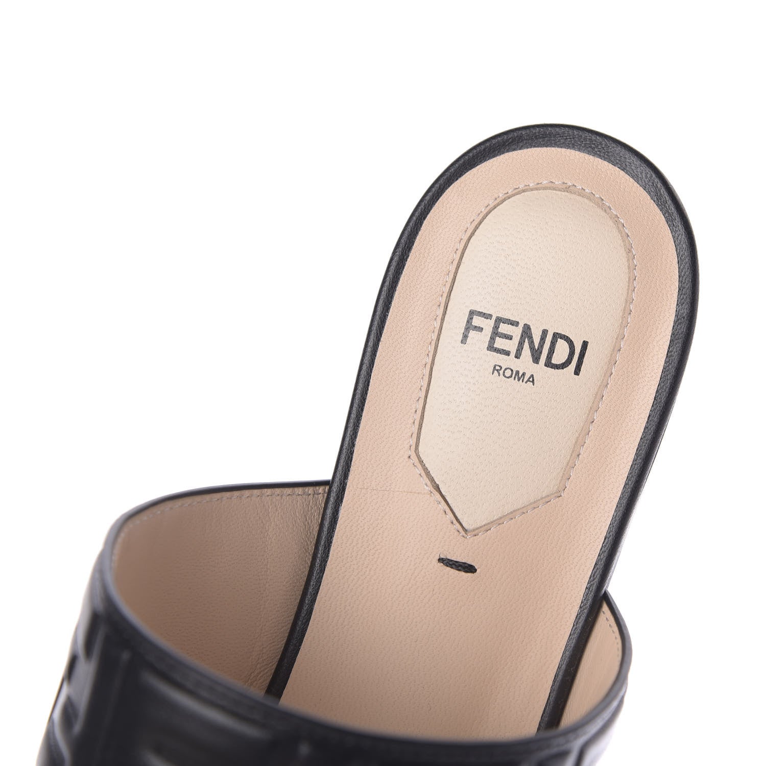 Fendi Vitello FF Embossed Buckle Flat Mules 38 Black 10 of 11