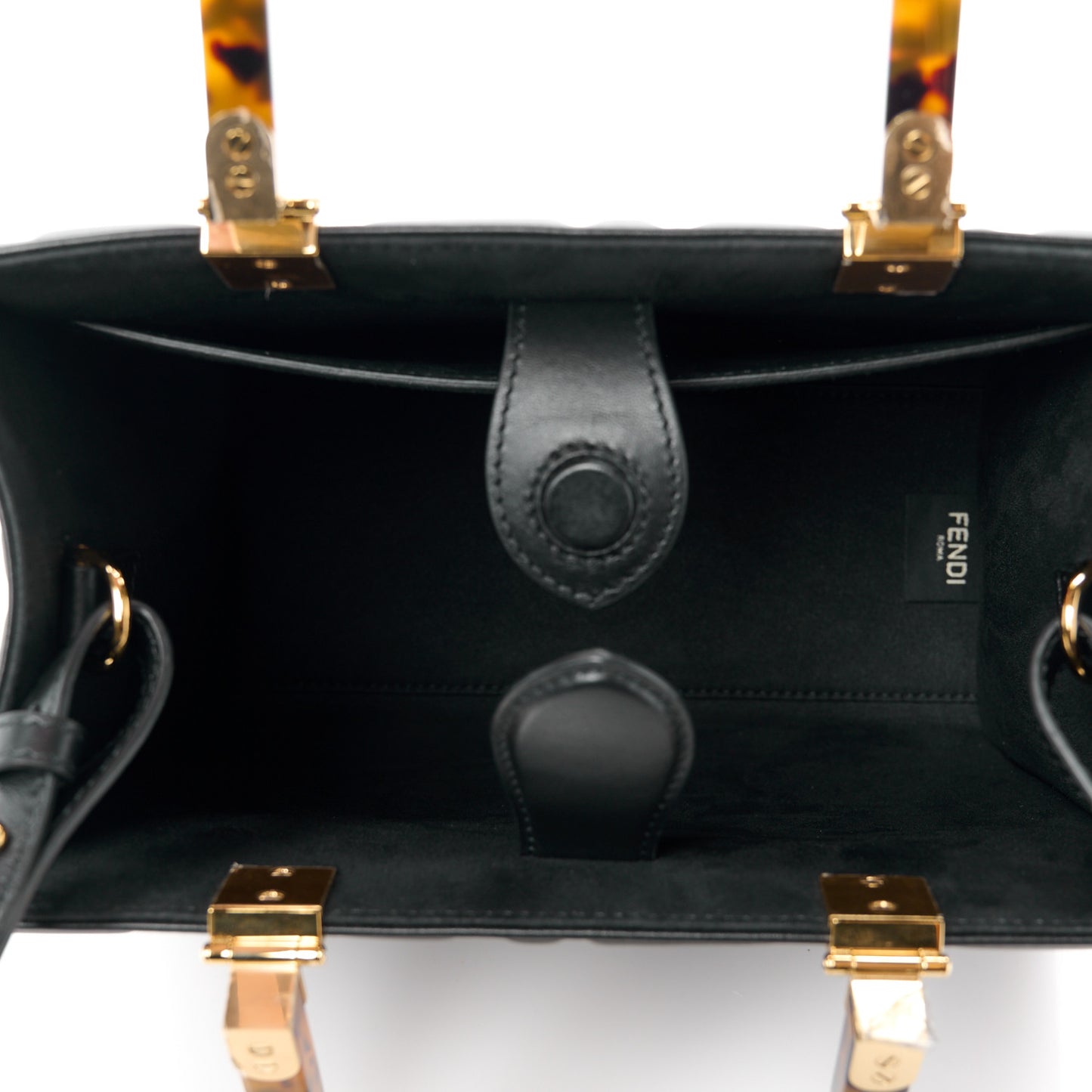 Vitello Plexiglass FF Embossed Small Fendi Sunshine Shopper Tote Black
