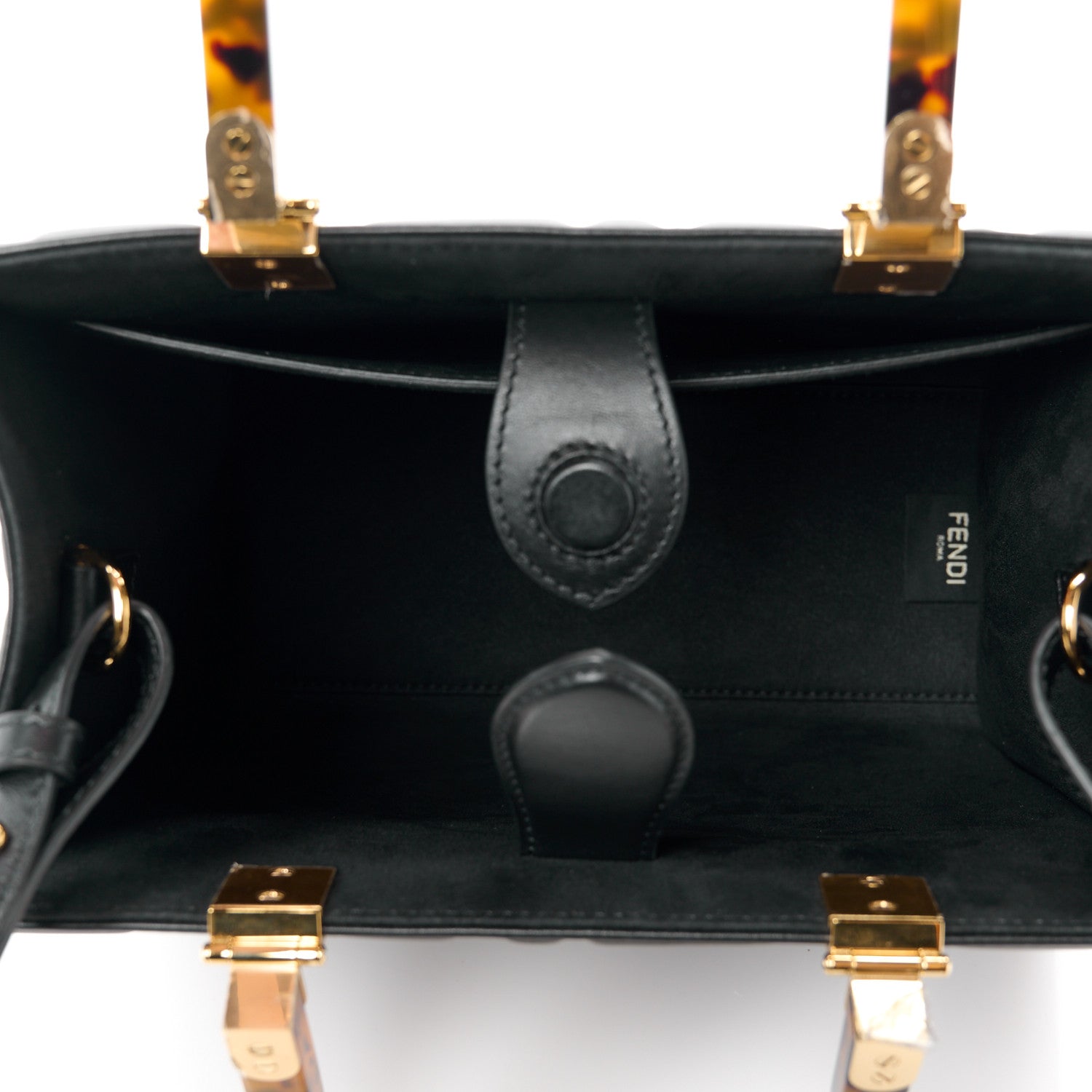 Fendi Vitello Plexiglass FF Embossed Small Fendi Sunshine Shopper Tote Black 5 of 10