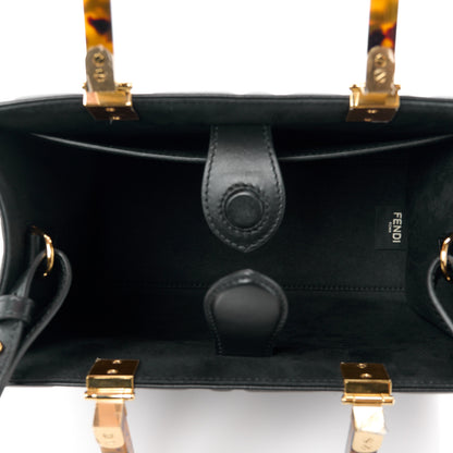 Fendi Vitello Plexiglass FF Embossed Small Fendi Sunshine Shopper Tote Black 5 of 10