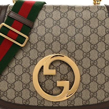 Gucci GG Supreme Monogram Textured Dollar Calfskin Web Medium Blondie Top Handle Shoulder Flap Bag Beige Ebony New Acero 8 of 11