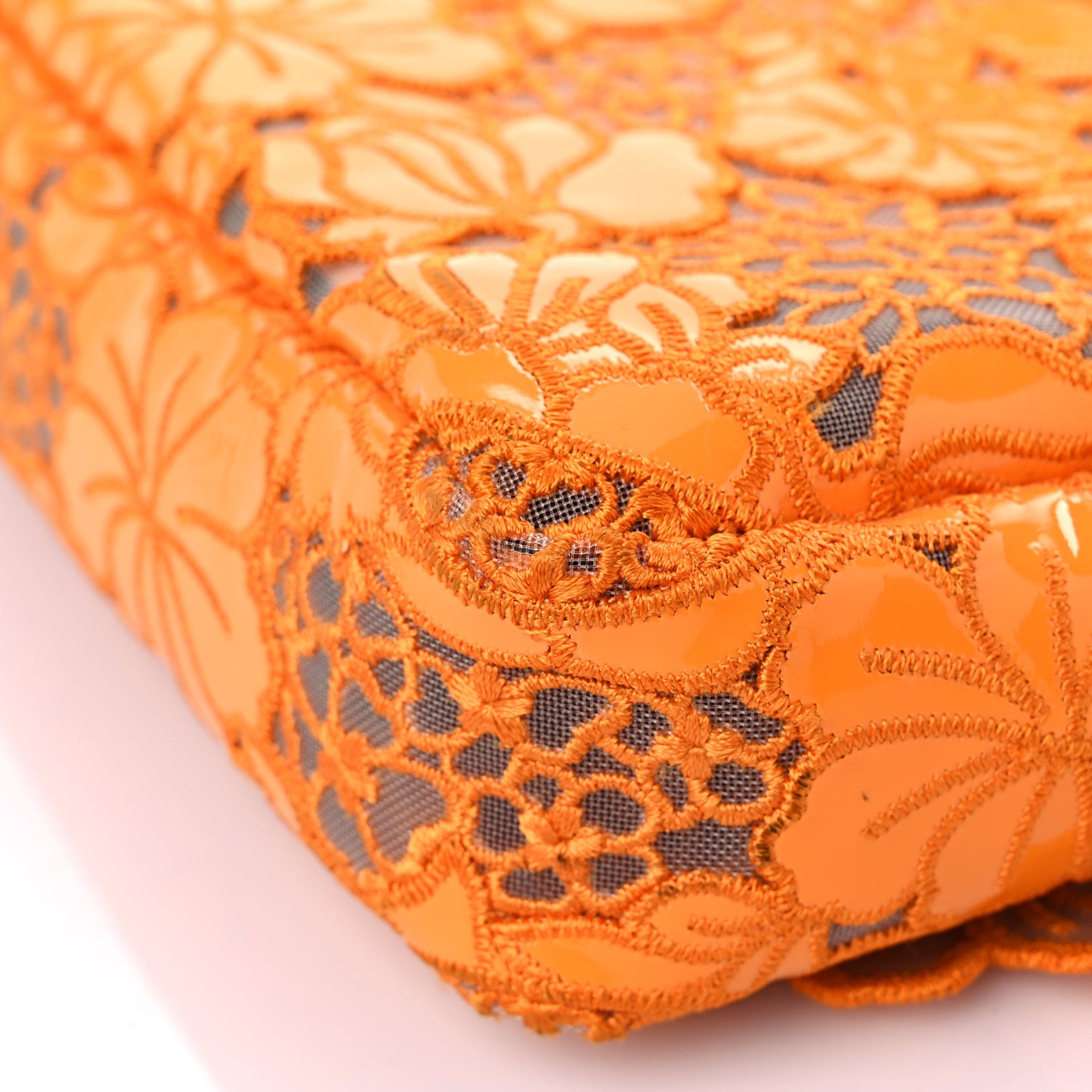 Embroidered Flowers Baguette Orange