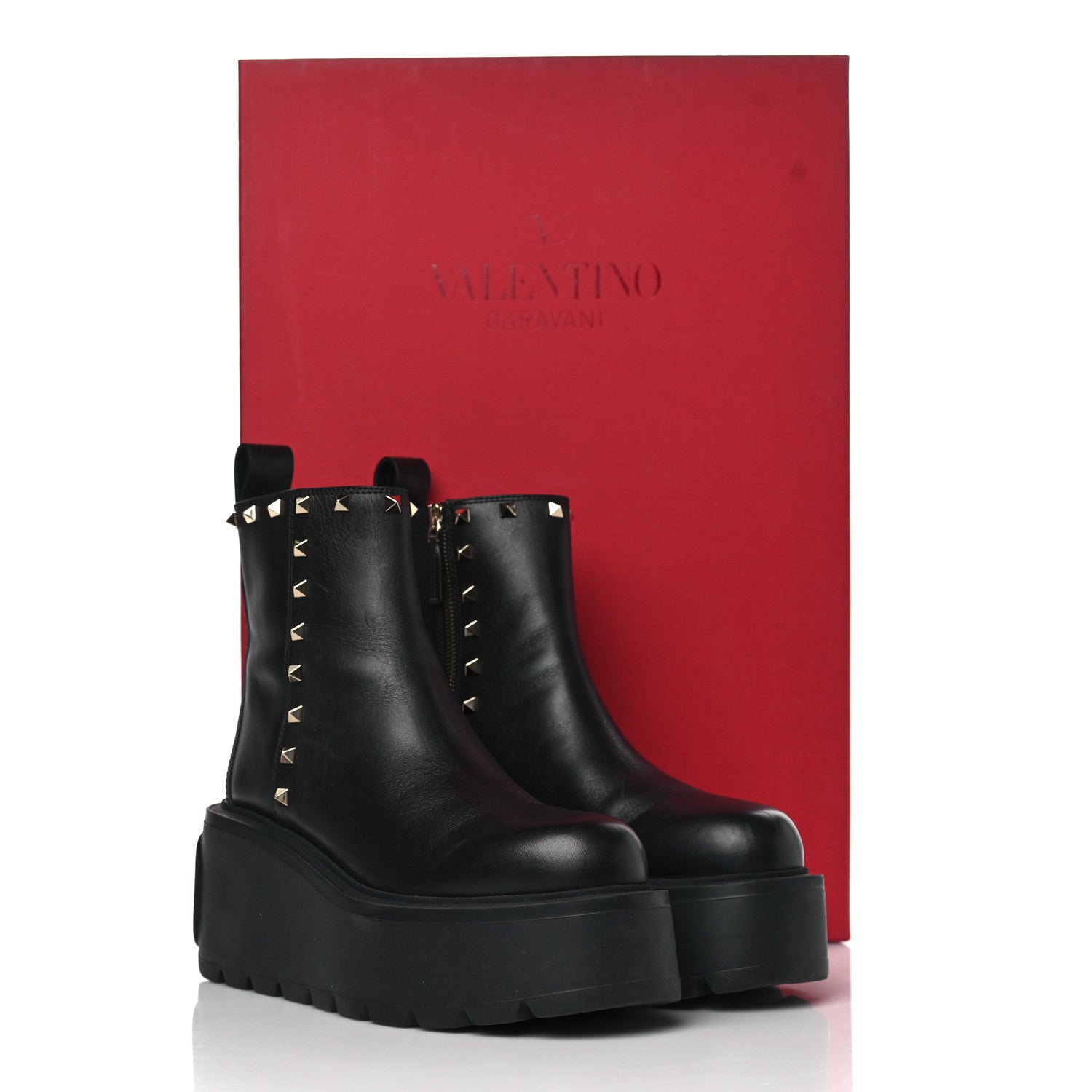 Valentino Garavani Calfskin Rockstud VLOGO Uniqueform Chelsea 55/85mm Flatform Ankle Boots 39 Black 9 of 9