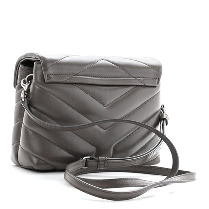 Saint Laurent Calfskin Y Quilted Monogram Toy Loulou Crossbody Bag Grey Kaki 3 of 10
