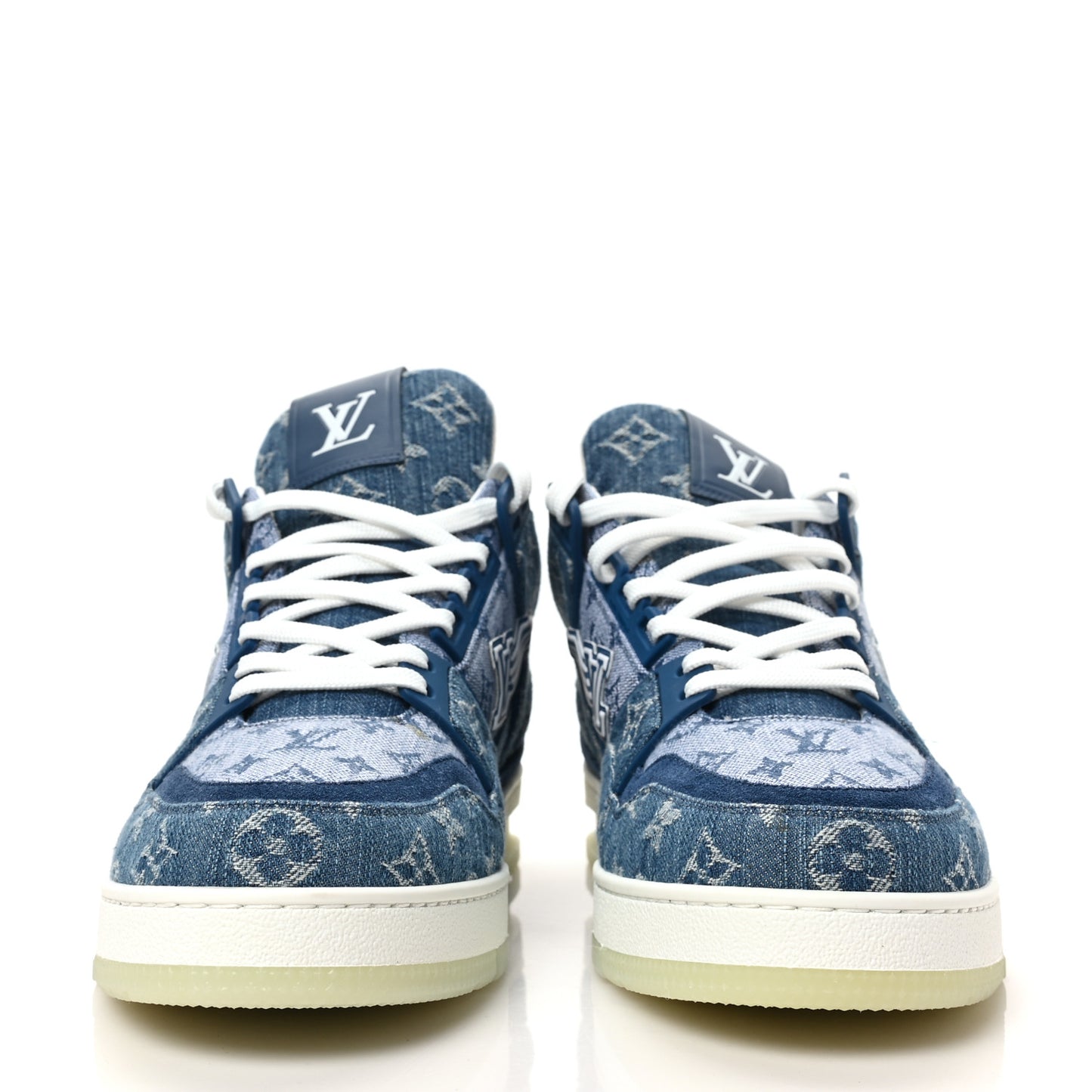 Monogram Denim Mens Trainer Sneakers 9 Blue