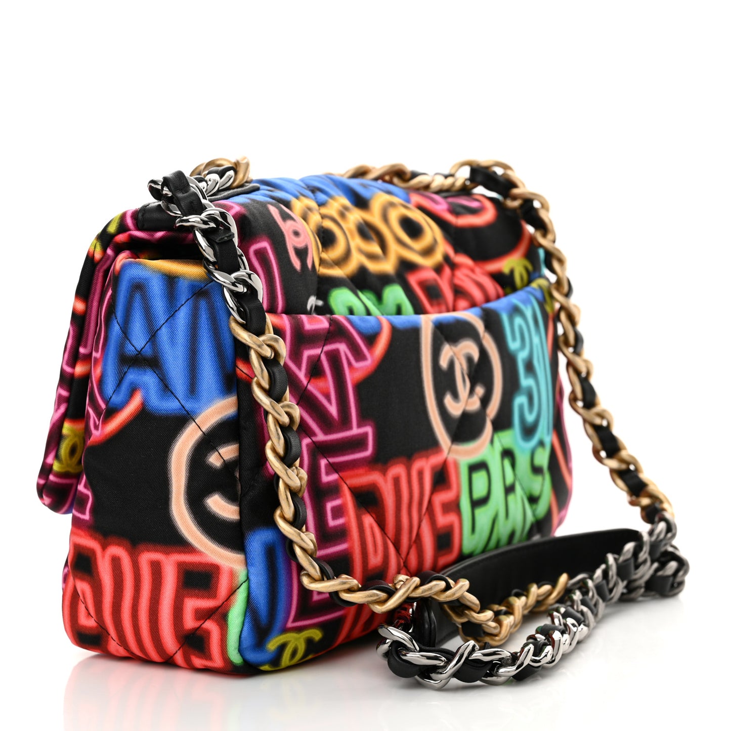 Fabric Quilted Medium Chanel 19 Flap Black Multicolor