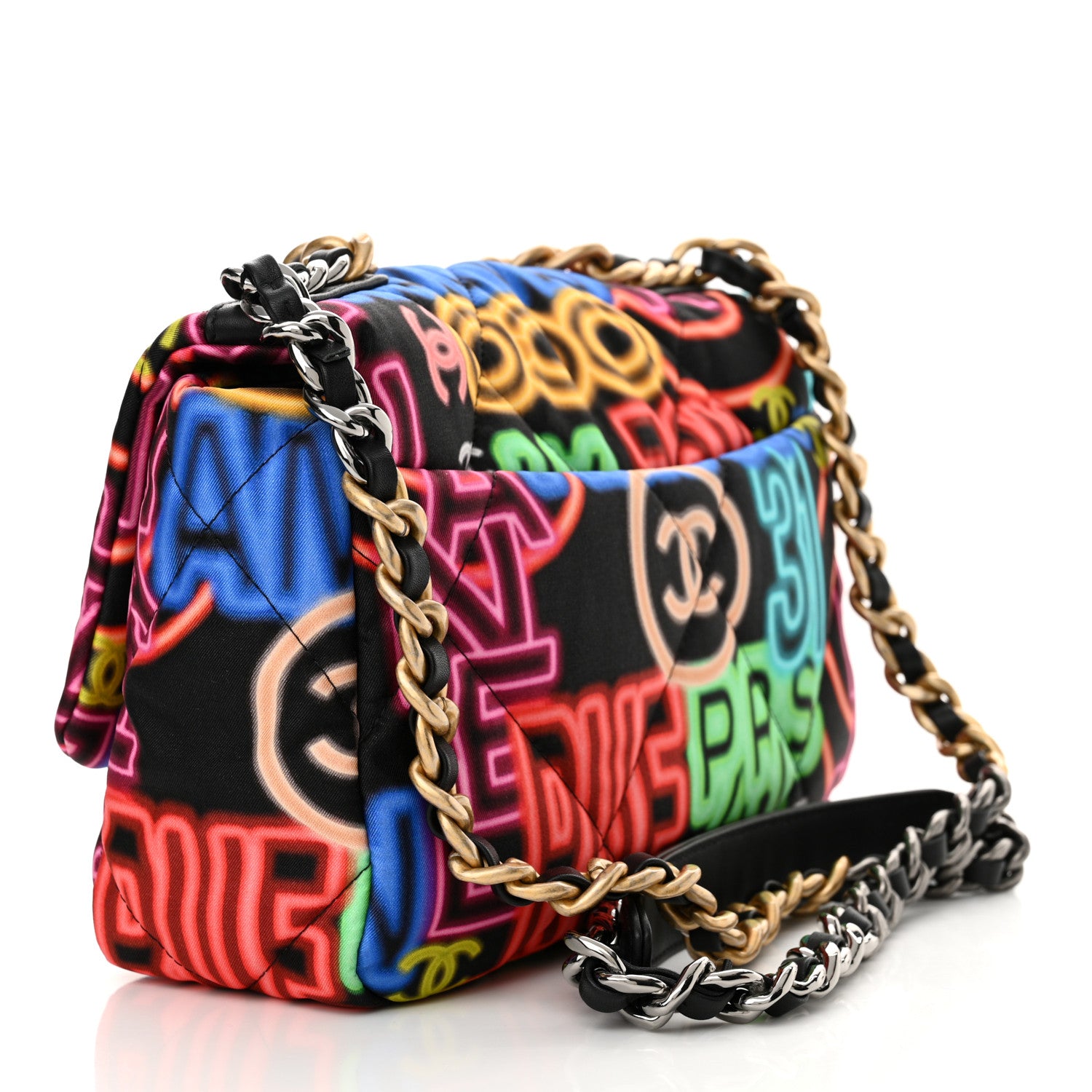 Chanel Fabric Quilted Medium Chanel 19 Flap Black Multicolor 3 of 11