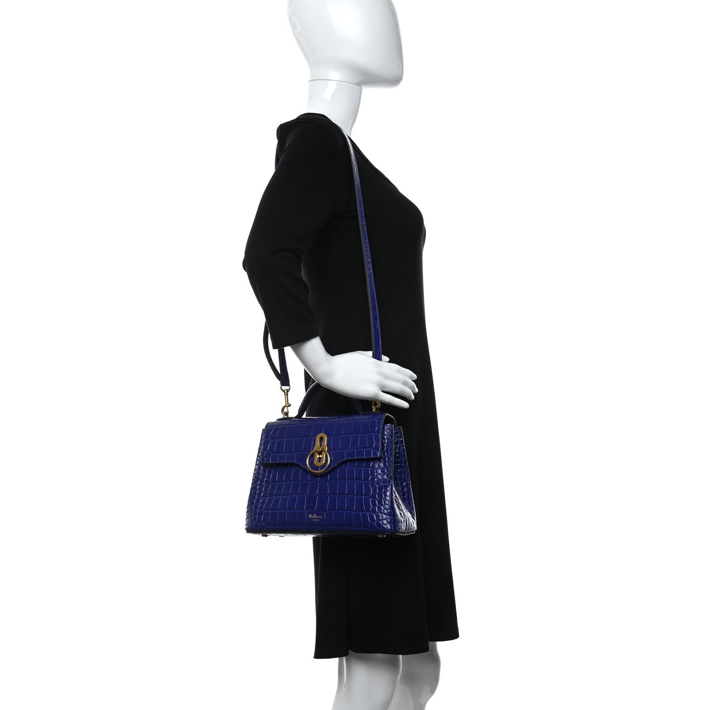 Shiny Croc Calfskin Embossed Small Seaton Cobalt Blue