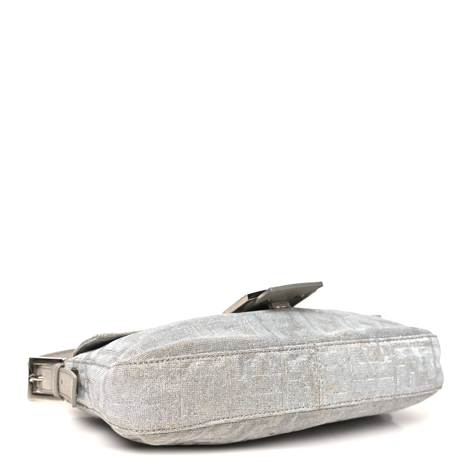 Fendi Metallic Lurex Zucca Vitello Baguette Argento 4 of 10