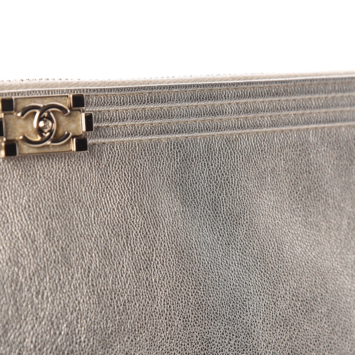 Metallic Goatskin Lambskin Medium Boy Cosmetic Case Black Gold