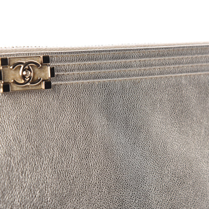 Chanel Metallic Goatskin Lambskin Medium Boy Cosmetic Case Black Gold 9 of 10