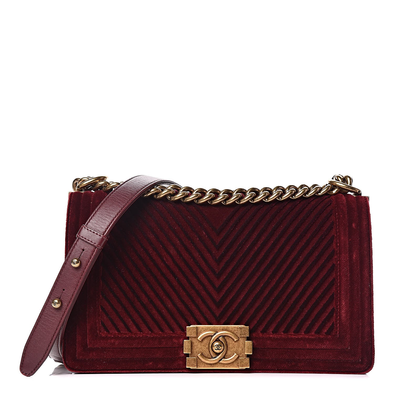 Chanel Velvet Chevron Quilted Medium Boy Flap Burgundy 1 of 15