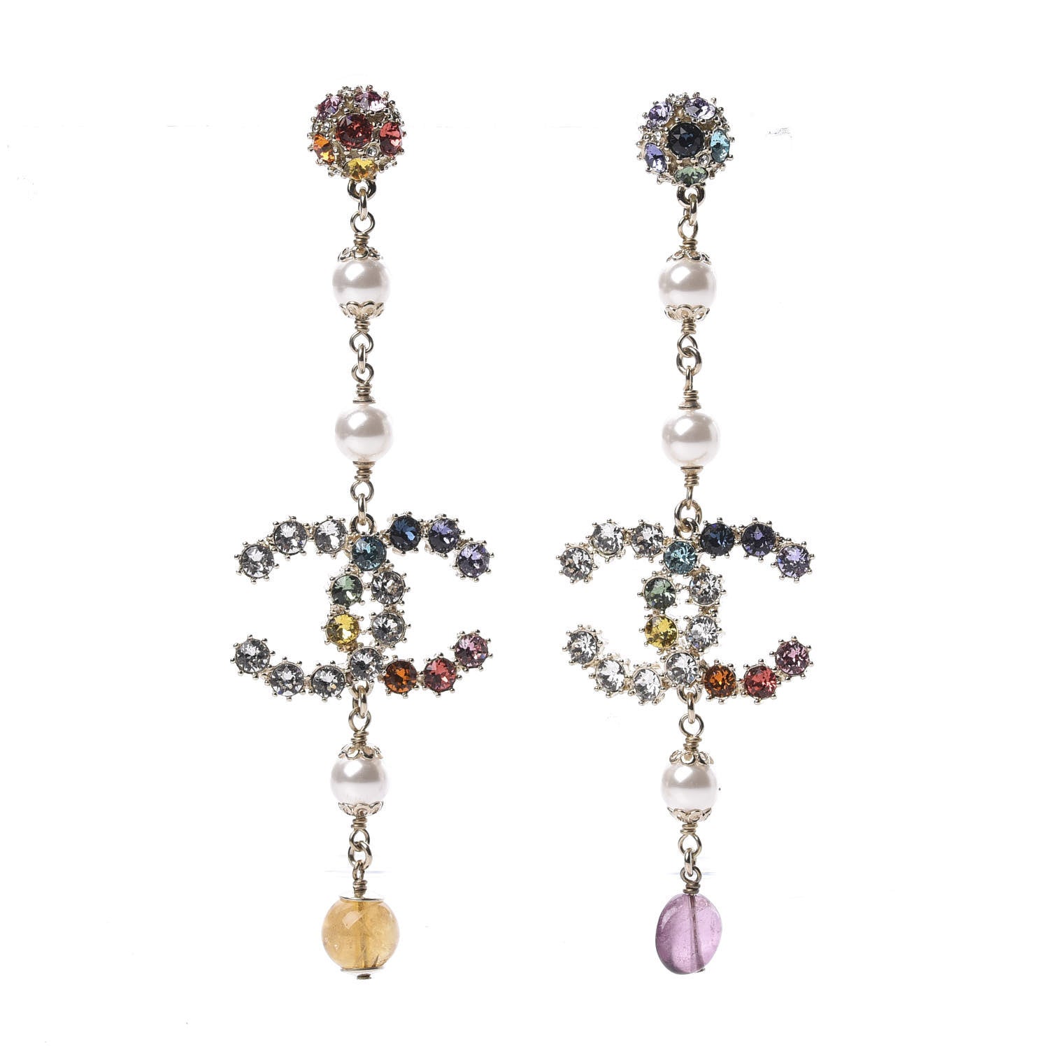 Chanel Crystal Pearl Over The Rainbow CC Long Drop Earrings Multicolor 1 of 5