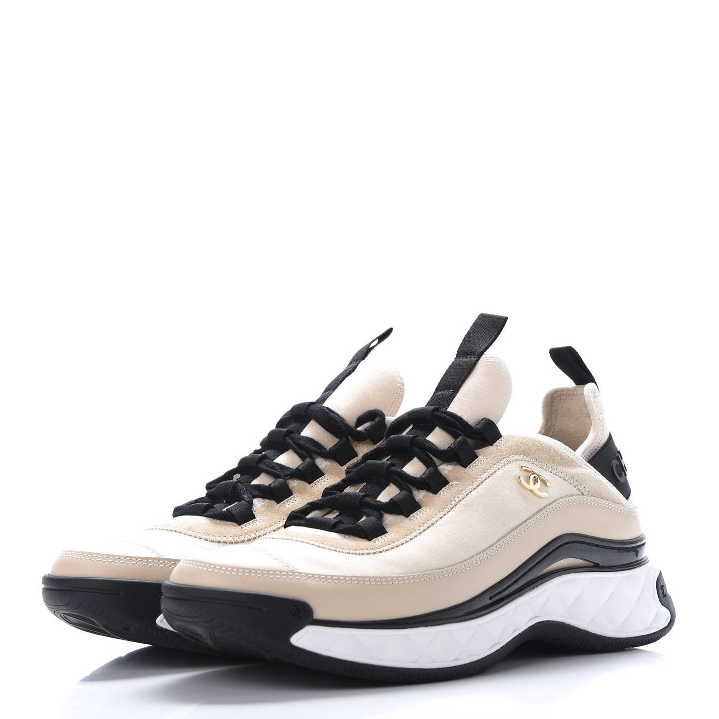 Fabric Calfskin Suede CC Sneakers 41 Beige