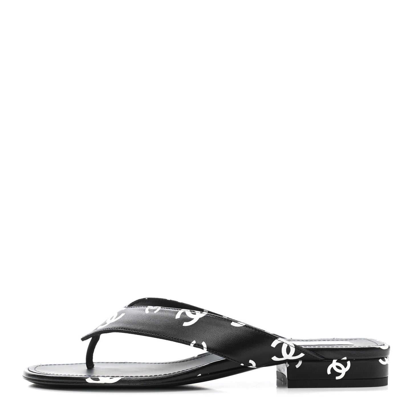 Lambskin Printed CC Thong Sandals 37 Black White