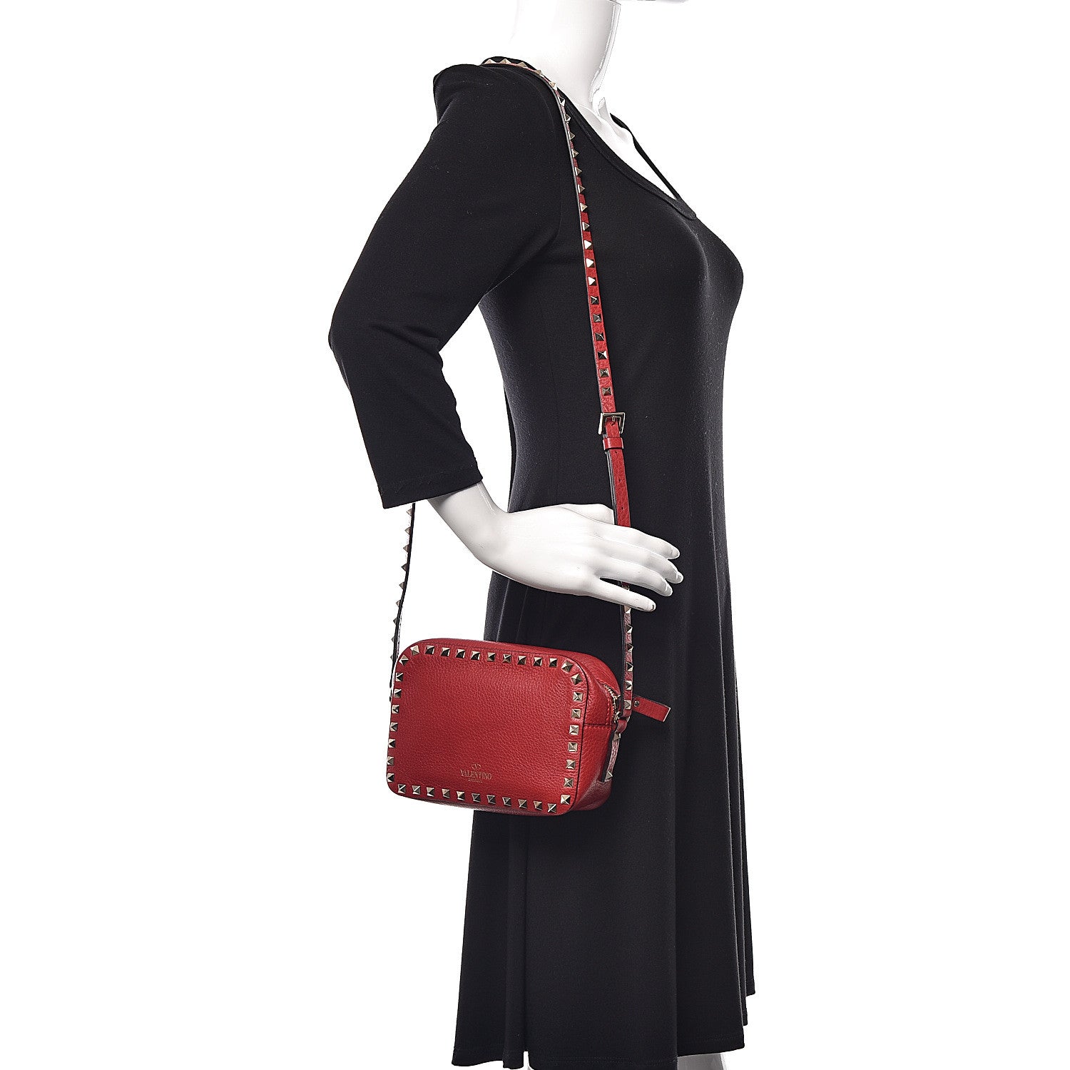 Valentino Garavani Pebbled Calfskin Rockstud Camera Crossbody Bag Rubino 2 of 8